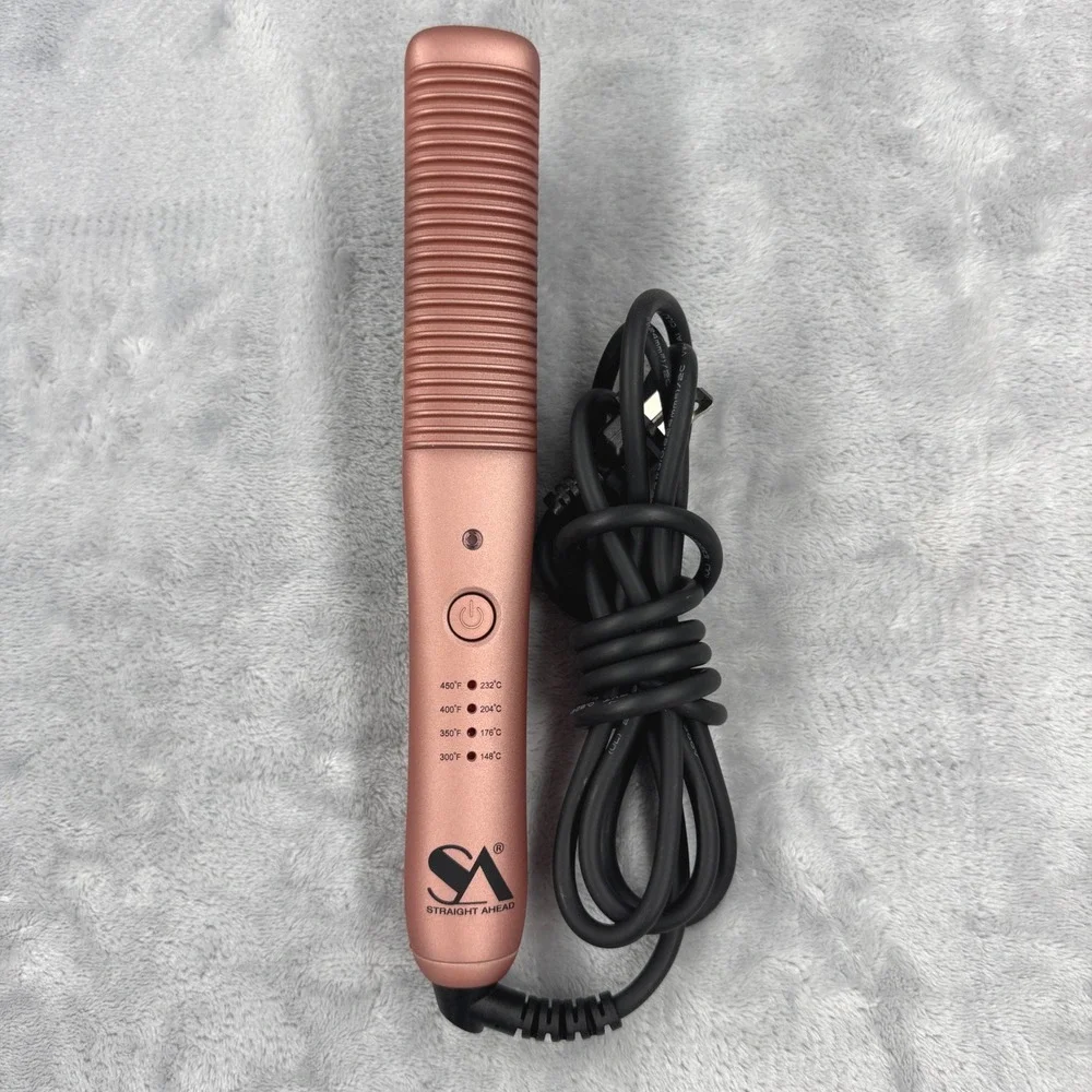 STRAIGHT AHEAD Pro Glider 1.0 Thermal Hair Straightening Comb Rose Gold Tested
